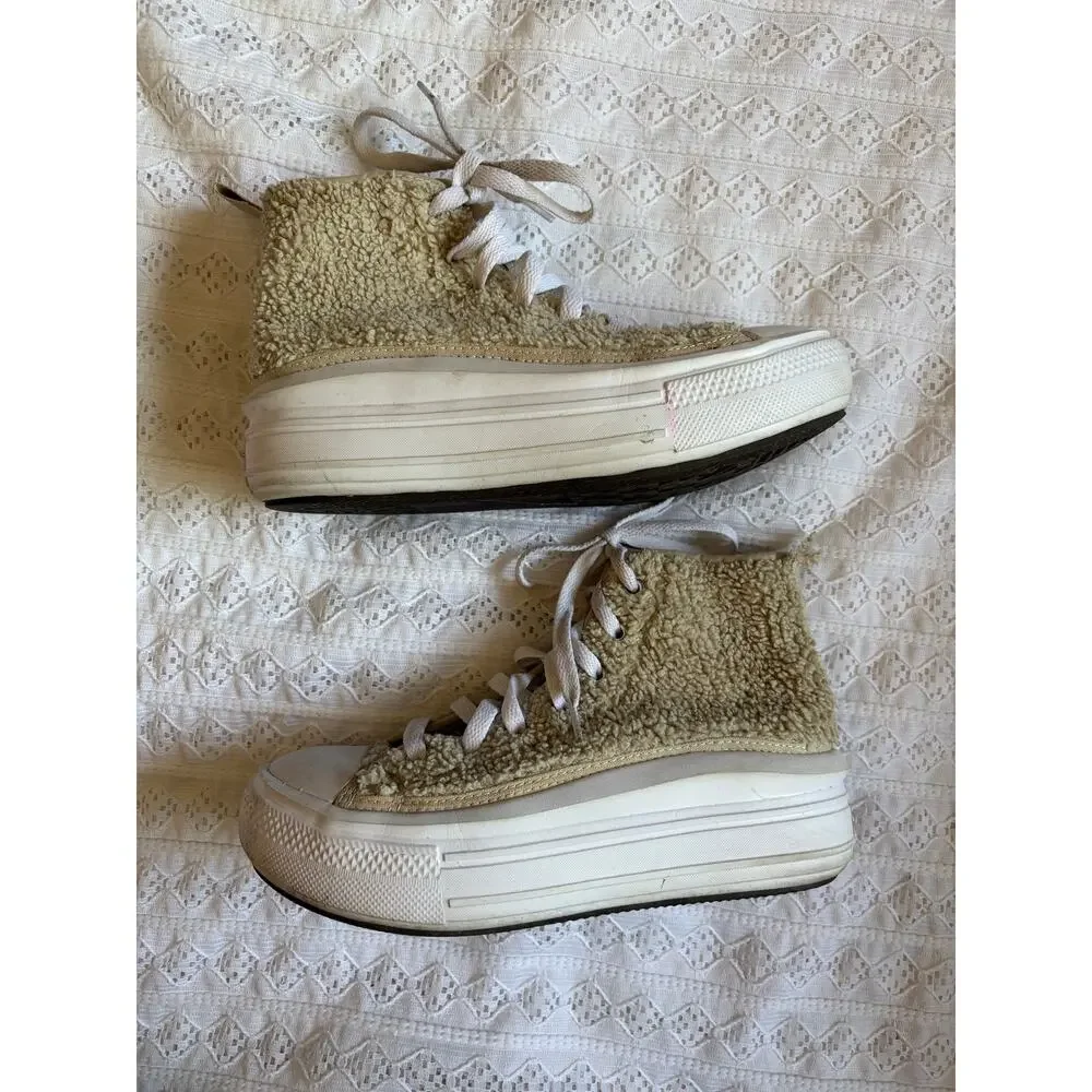 Converse Chuck Taylor Move Sherpa Platform High Top Youth US 3 Beige Cream